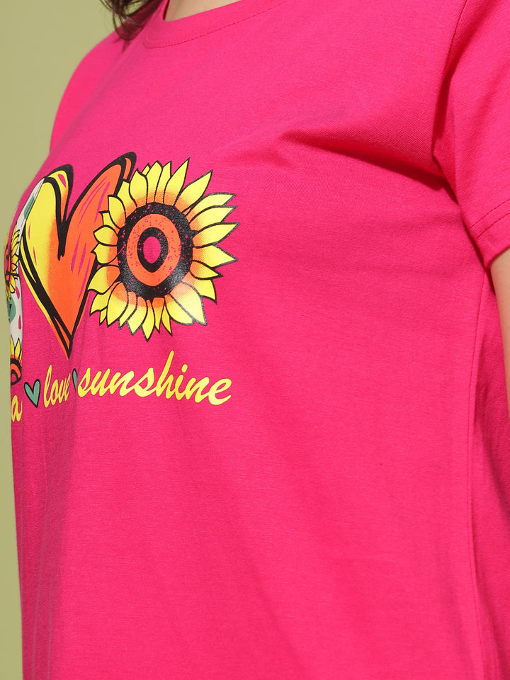 Printed Rani Pink Short Nighty for Women