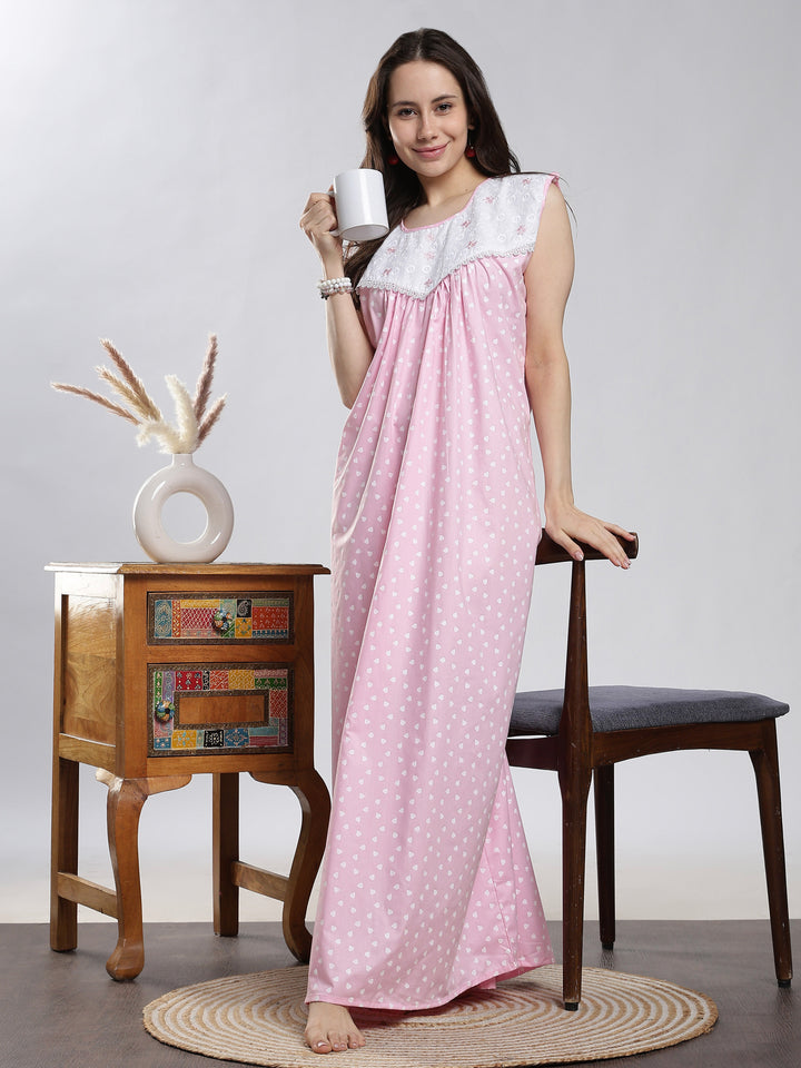 Soft pink sleeveless cotton night dress for women