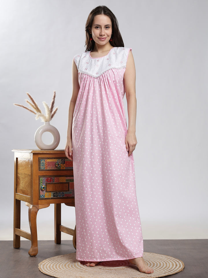 Soft pink sleeveless cotton night dress for women