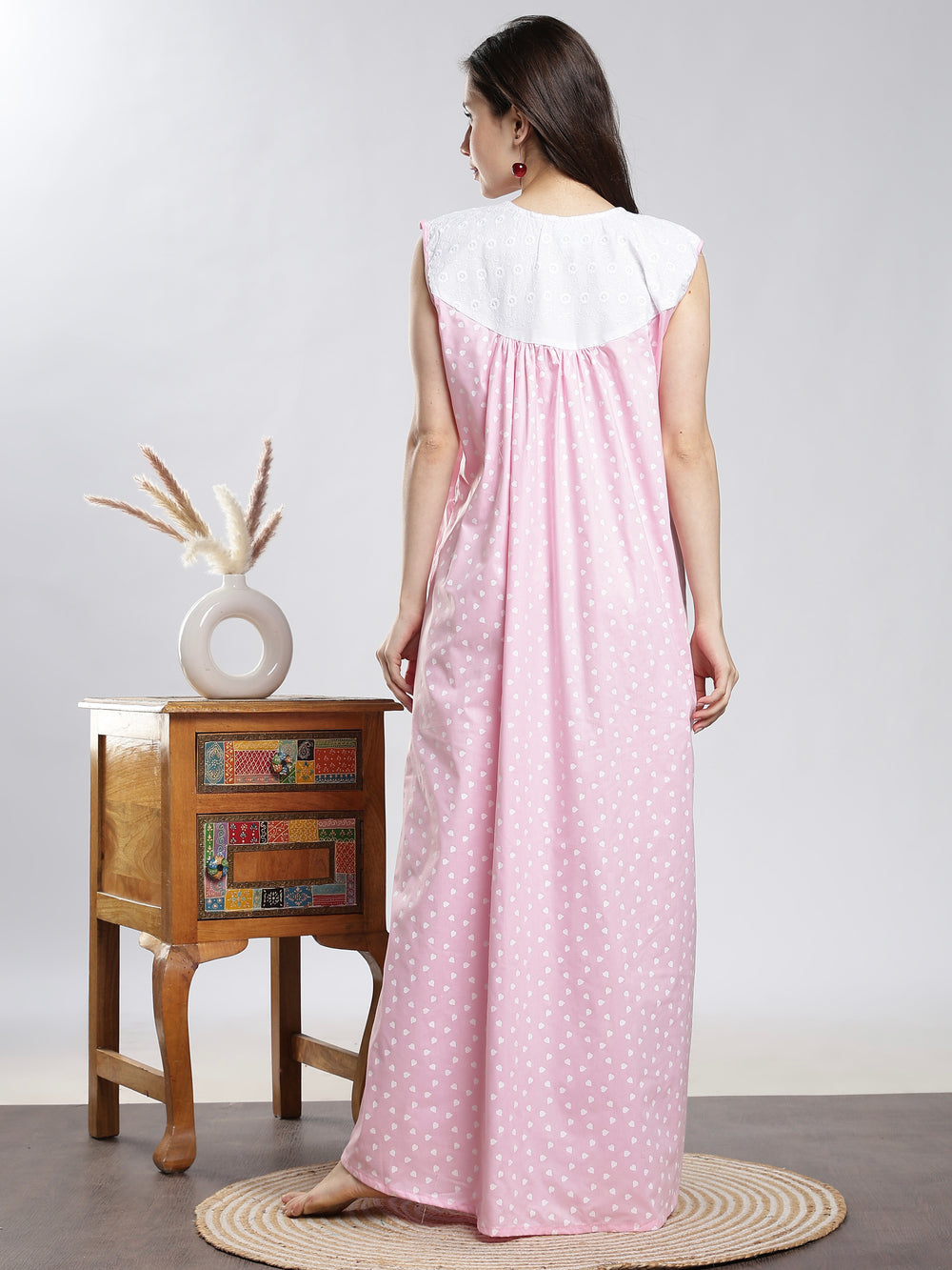 Soft pink sleeveless cotton night dress for women
