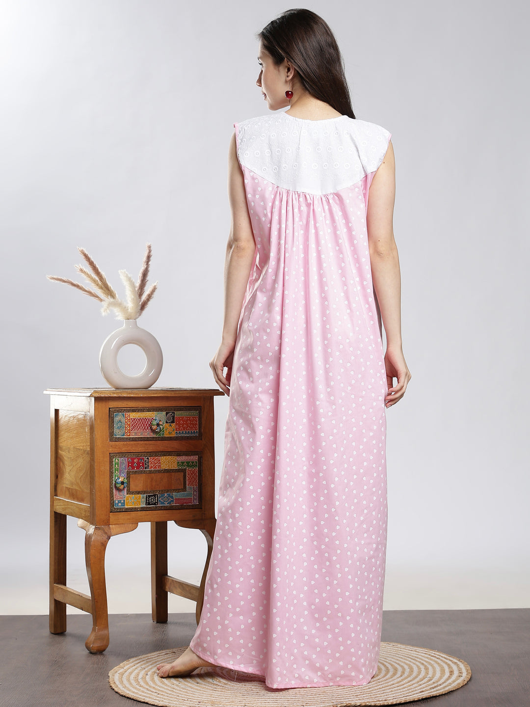 Soft pink sleeveless cotton night dress for women