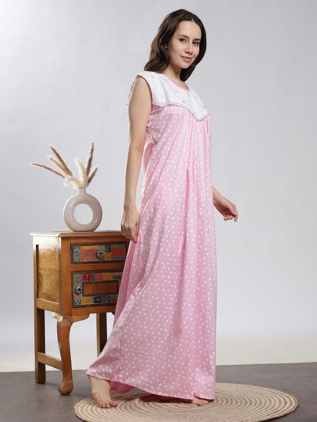 Soft pink sleeveless cotton night dress for women