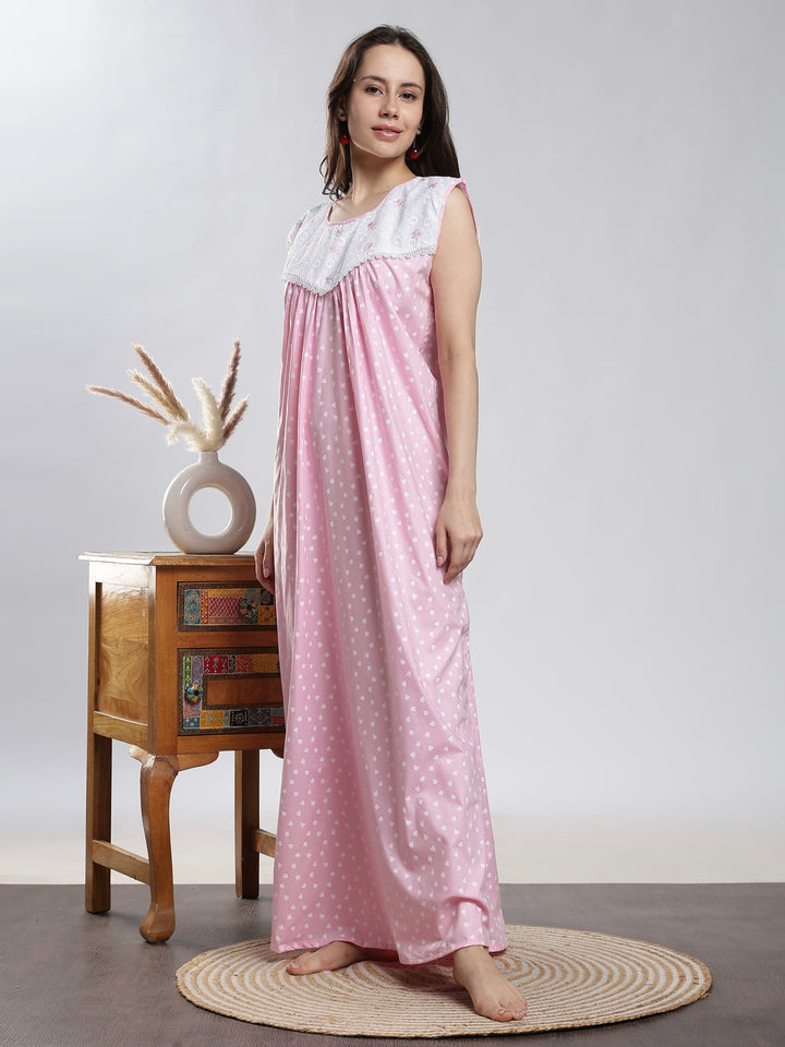 Soft pink sleeveless cotton night dress for women