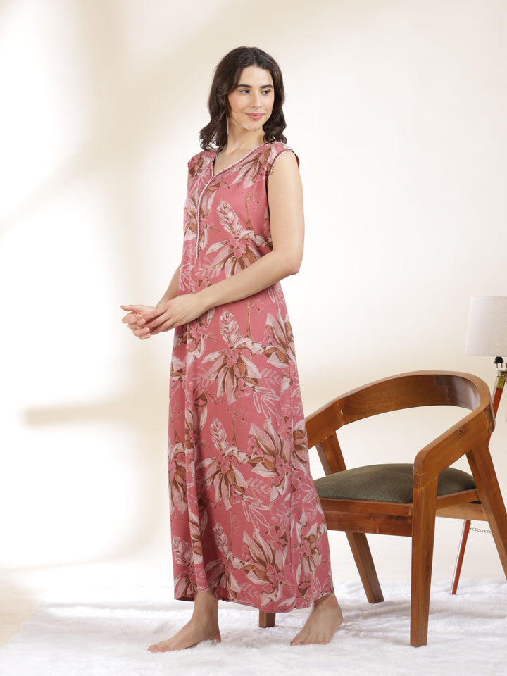 Chic Blush Pink Sleeveless Designer Nighty for Women 