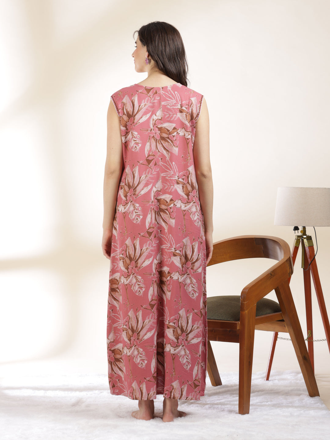 Blush pink a line branded sleeveless nighty for women