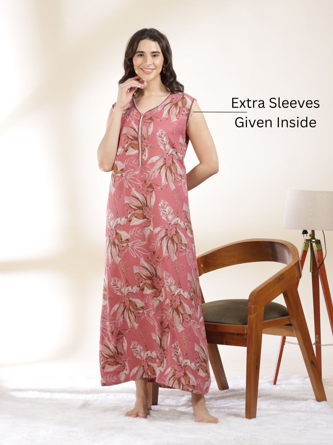 Blush pink a line branded sleeveless nighty for women