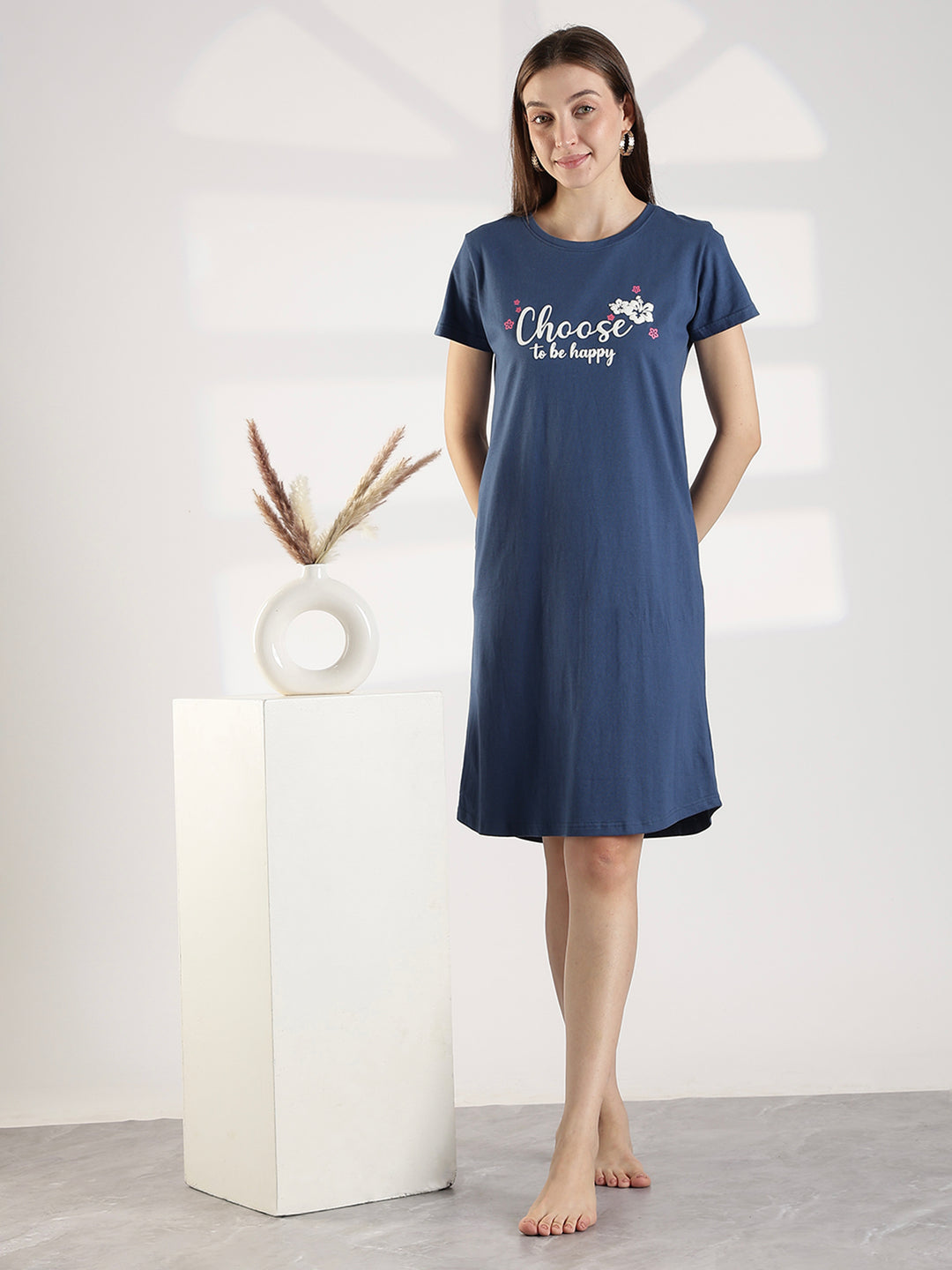 Denim blue best short nighty for women in india online
