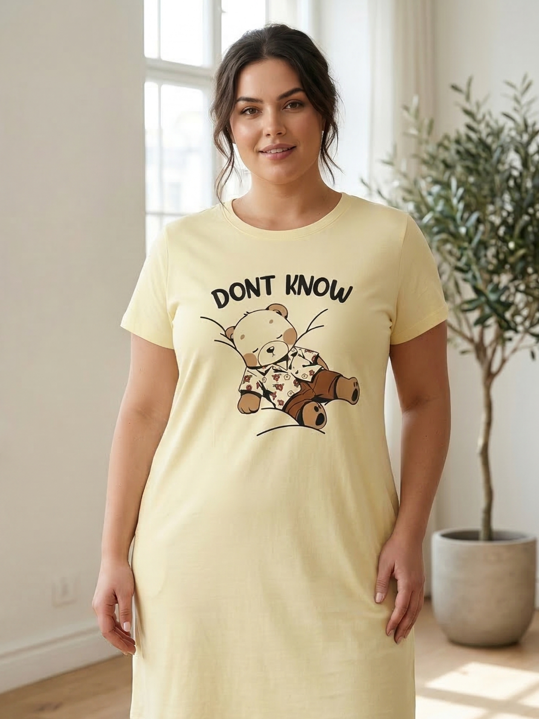 Premimum knee length short nighty for women in plus sizes