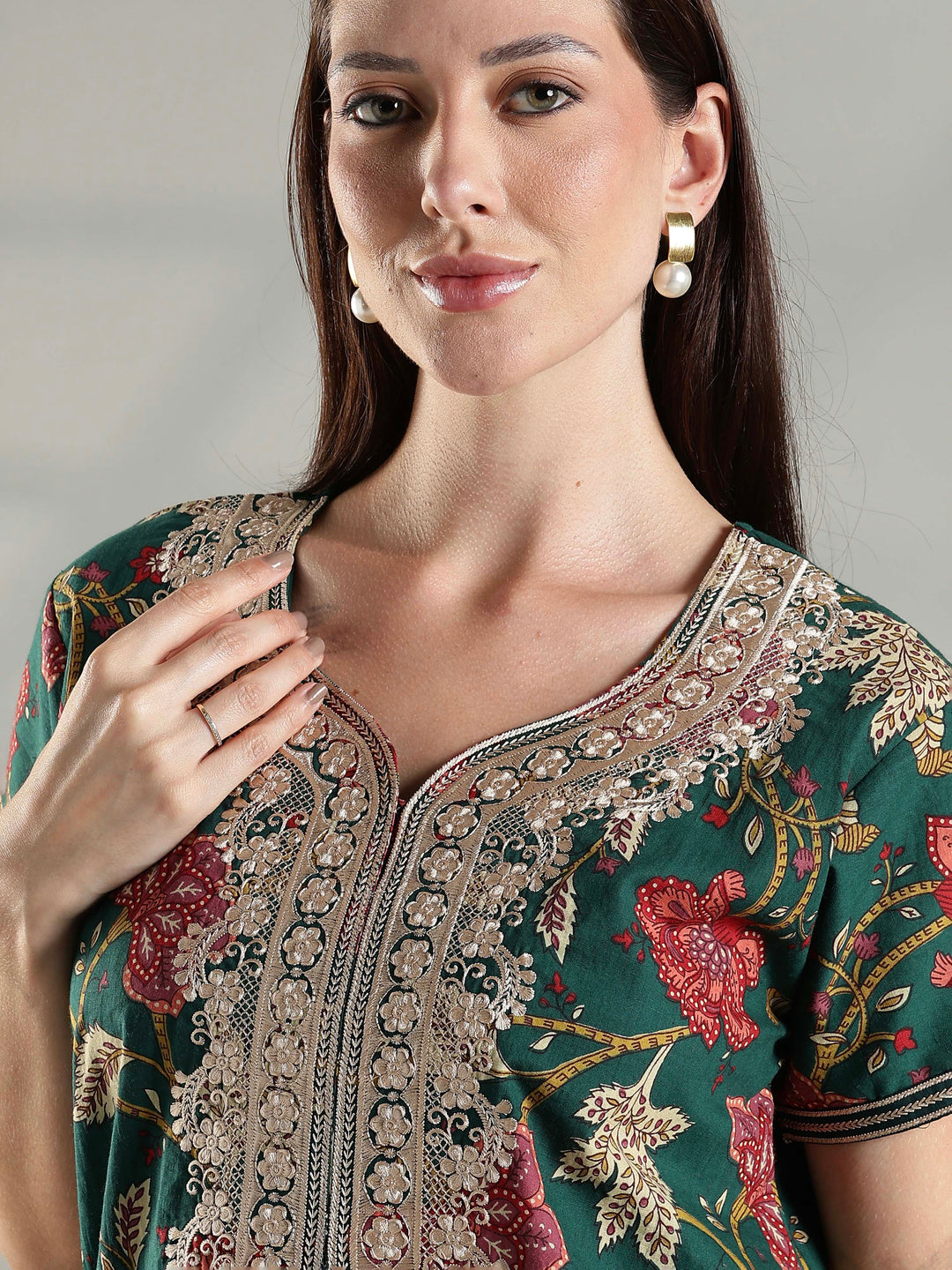 Green premium pure cotton nighty dress for women