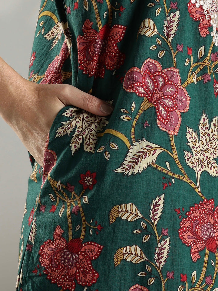 Green premium pure cotton nighty dress for women