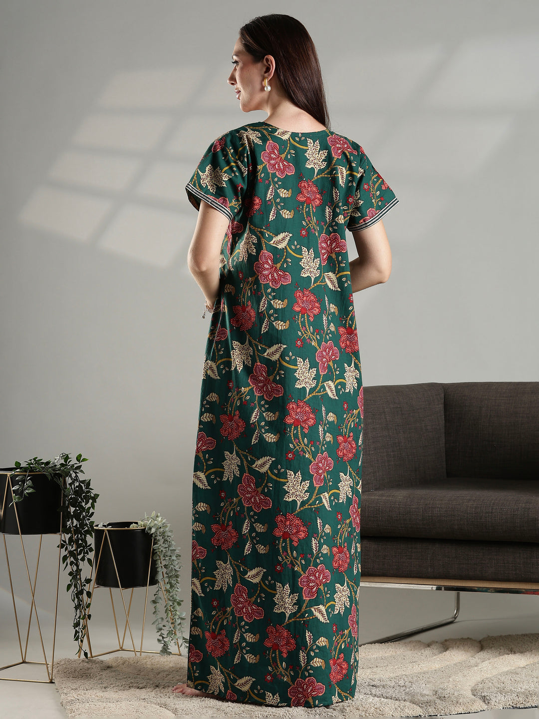 Green premium pure cotton nighty dress for women