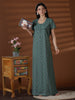 Green Floral Cotton Blend Soft Relaxed Fit Nightwear For Women