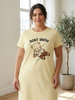 Cream Graphic Cotton Short Nighty for Women Knee Length Plus Size