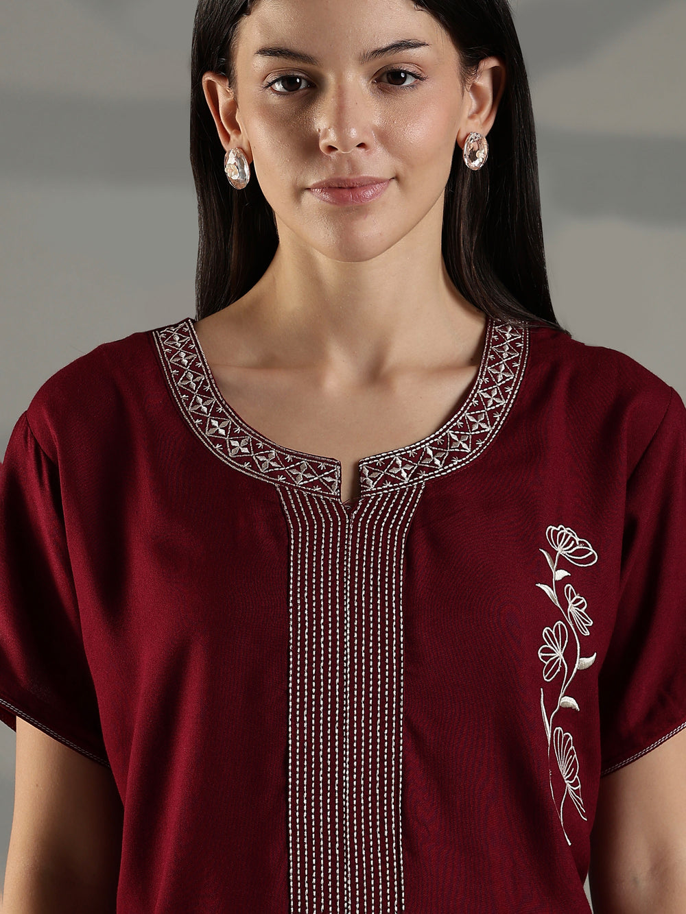 Ruby red premium nightwear for women with embroidery
