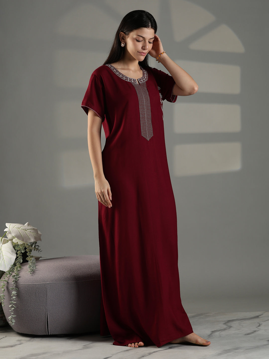 Ruby red premium nightwear for women with embroidery