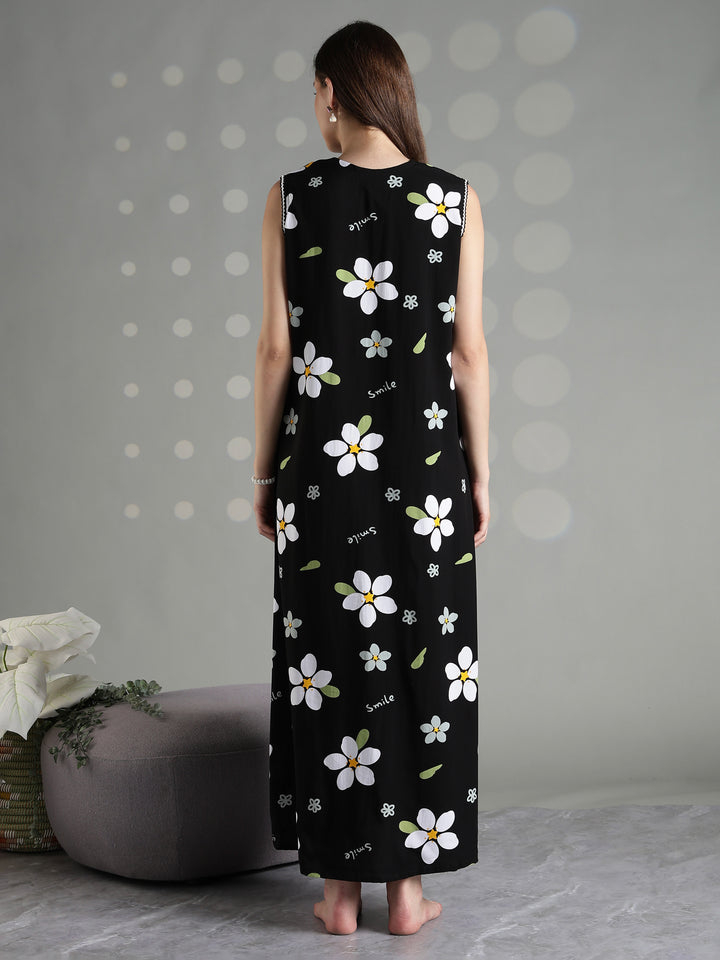 Midnight daisy rayon premium sleeveless nighty for women