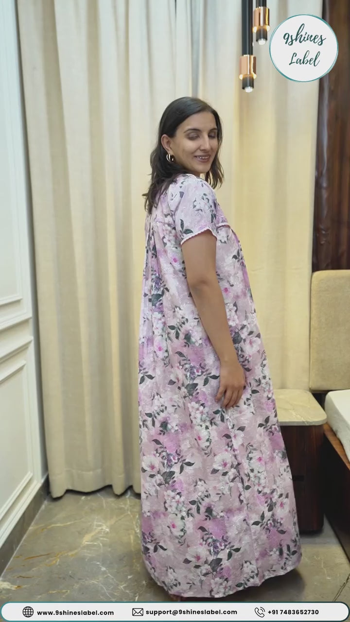 Romantic Rose Pure Cotton Embroidered Nighty for Women