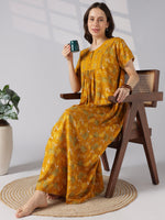 Botanical Print Alpine Nighty for Women with Pleated Fit