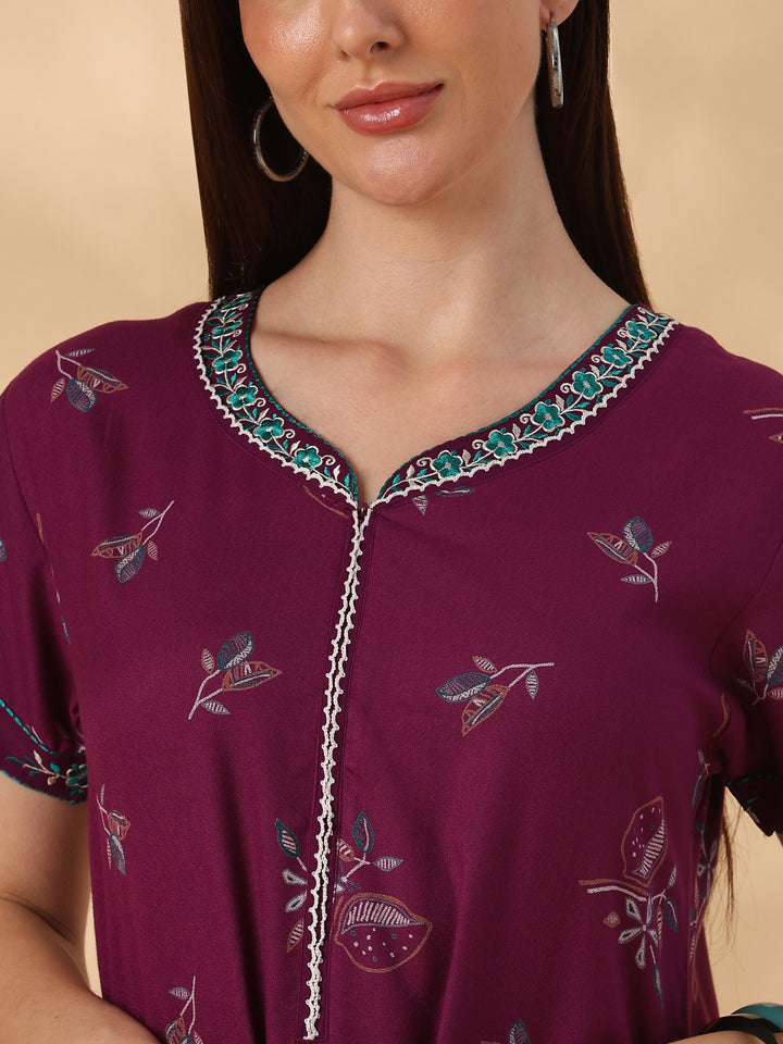 Wine printed designer alpine nighty for women online