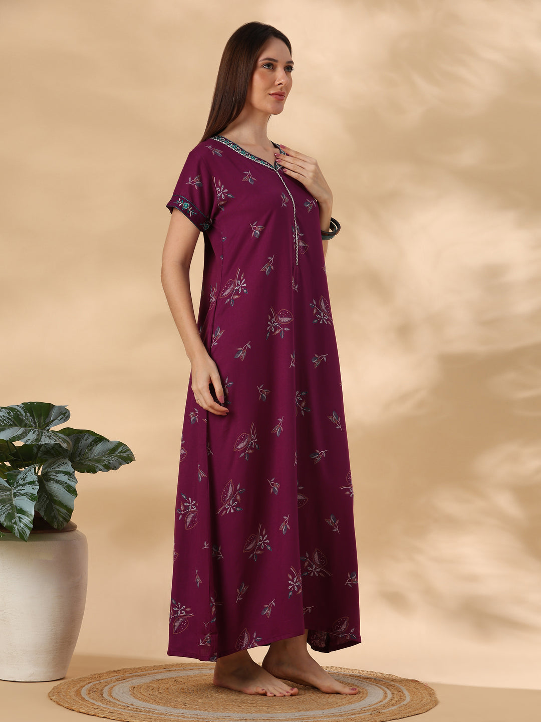 Wine printed designer alpine nighty for women online