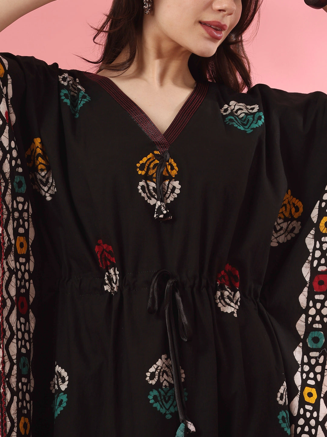 Black motif cotton kaftan nighty for women online