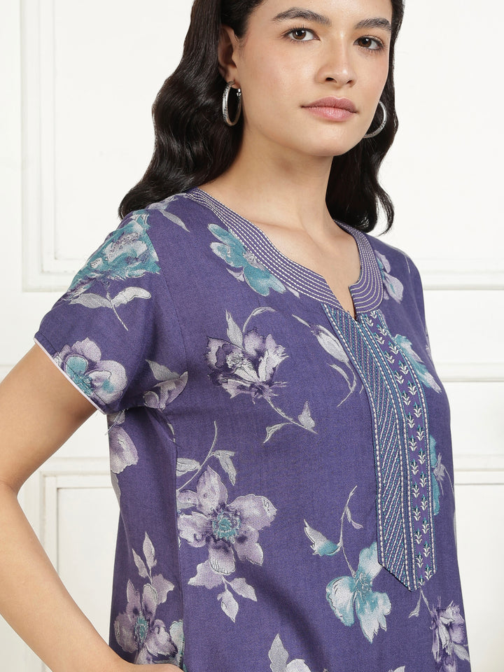 Classic indigo floral print nighty for women online