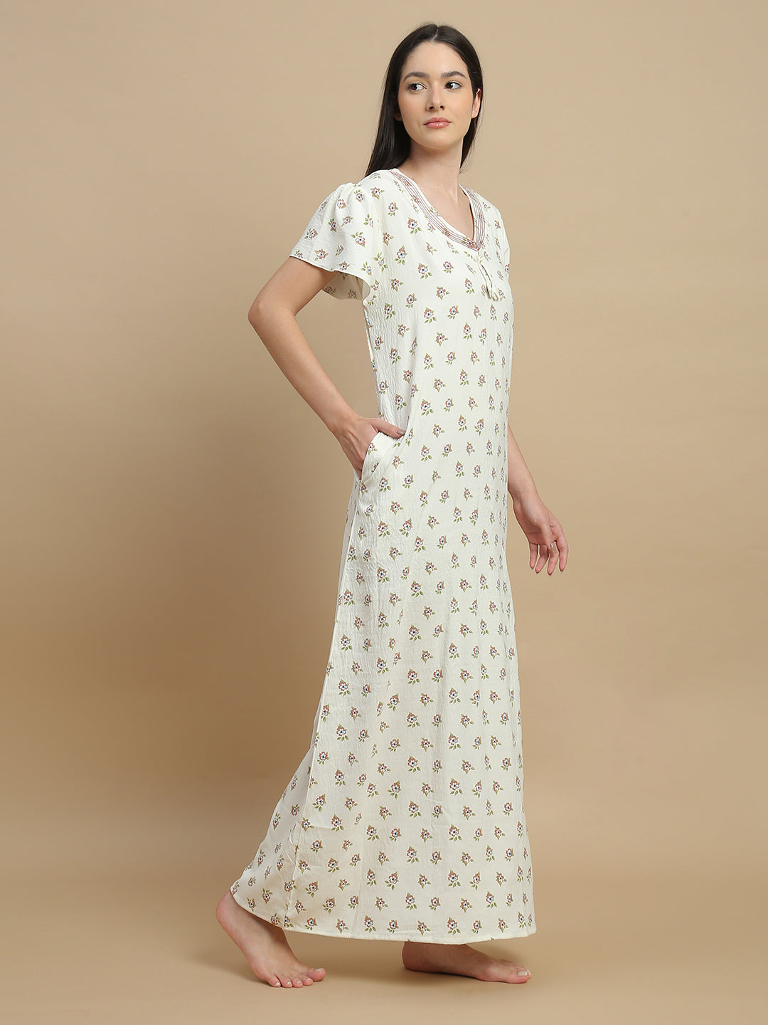 Vanilla buti print nighty for women in sizes m to xxl