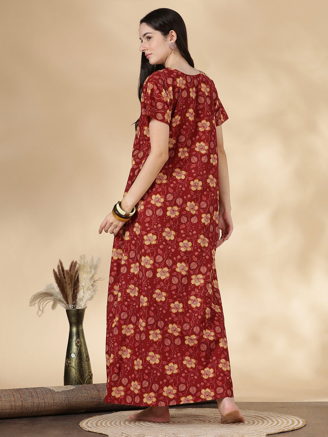 Rust floral 100% pure cotton womens nighty