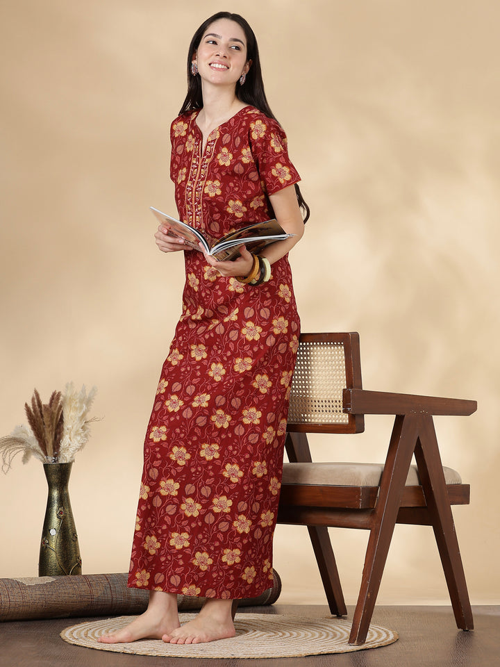 Rust floral 100% pure cotton womens nighty