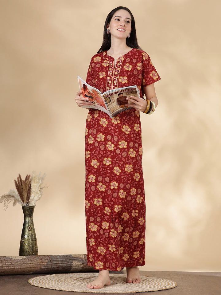 Rust floral 100% pure cotton womens nighty