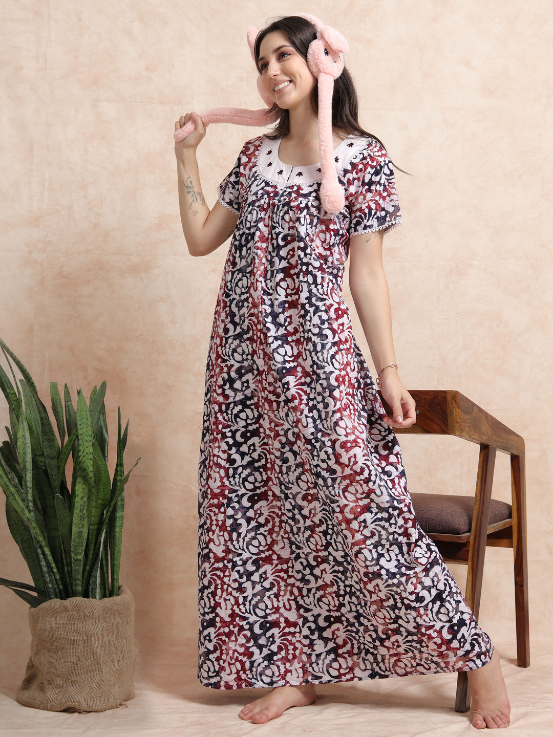 purple blue batik print pure cotton nighty for women