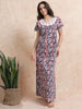Cotton Batik Print Nighty for Women in Purple Blue Pattern