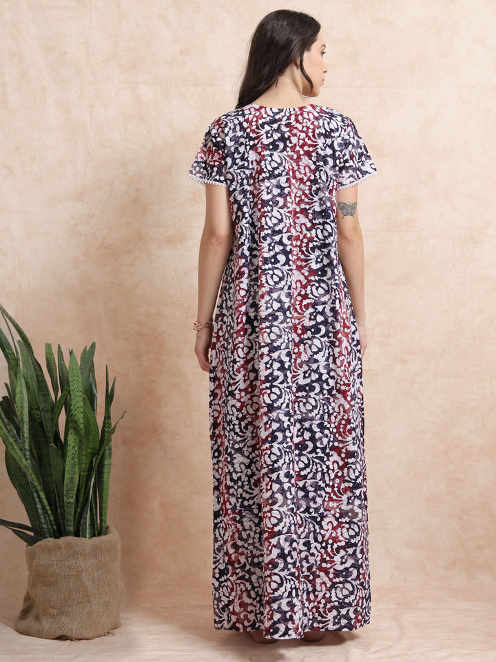 purple blue batik print pure cotton nighty for women