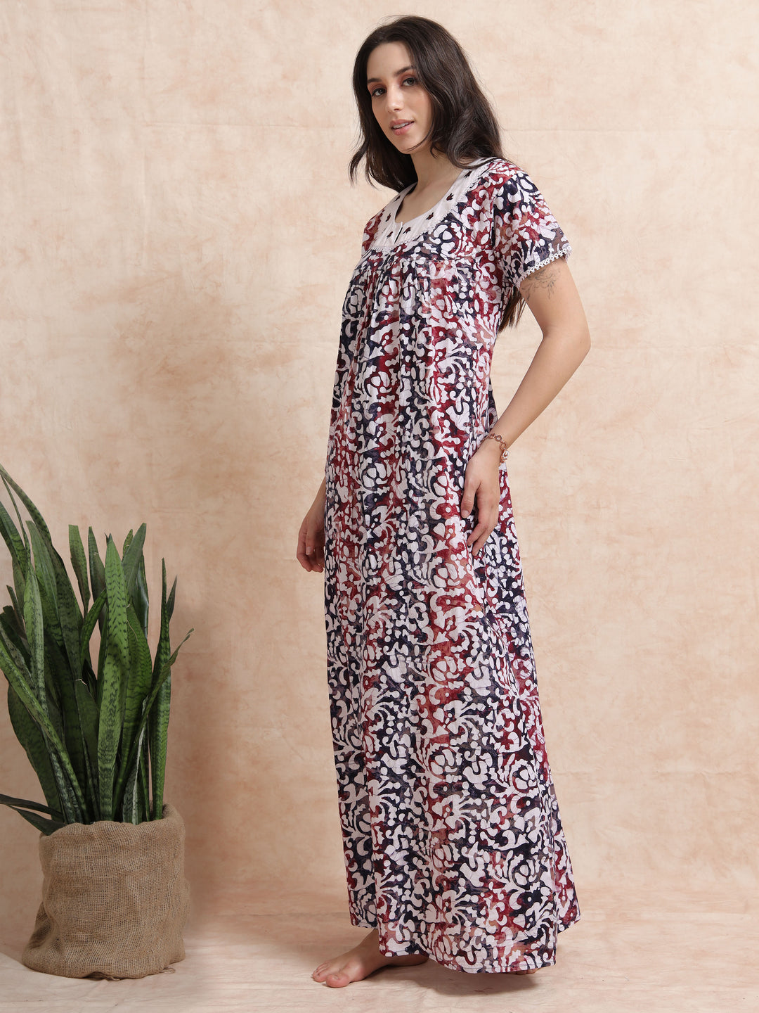 purple blue batik print pure cotton nighty for women