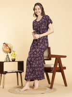Crush Cotton Designer Floral Nighty for Women Serene Purple