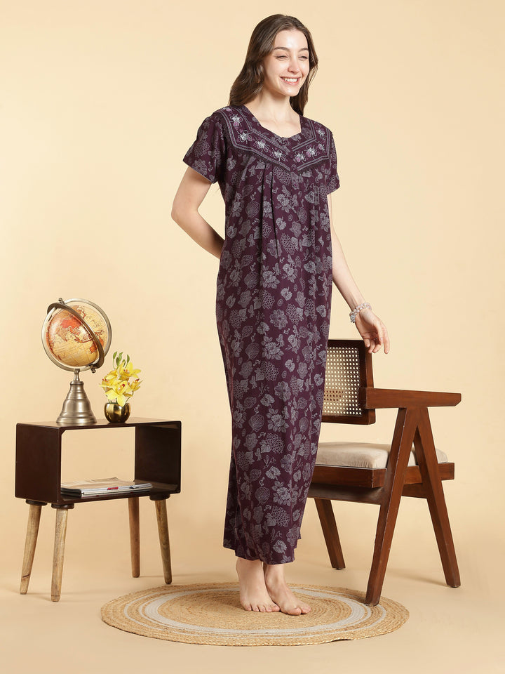 Serene purple crush cotton designer nightwear for women
