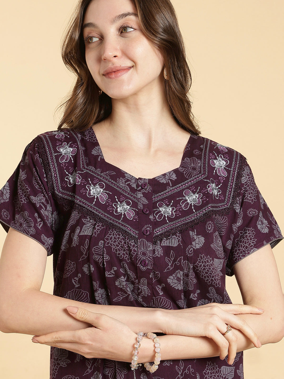 Serene purple crush cotton designer nightwear for women