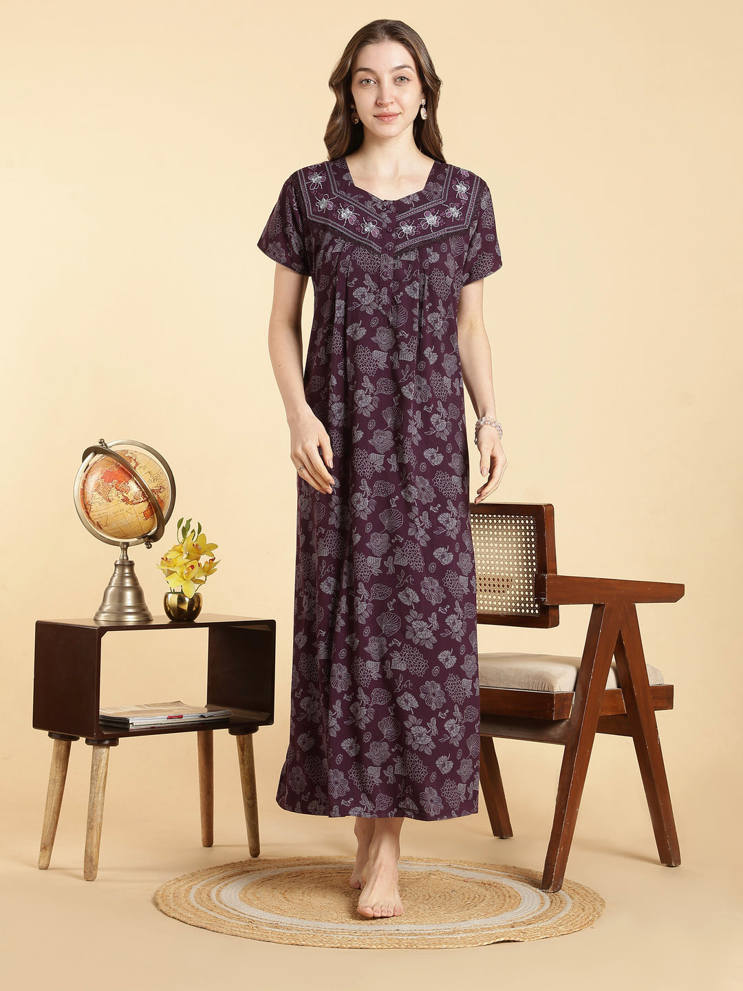 Serene purple crush cotton designer nightwear for women