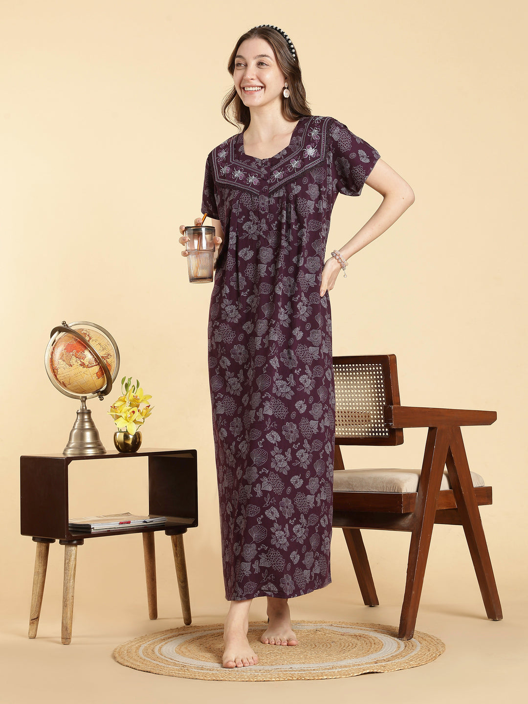 Serene purple crush cotton designer nightwear for women