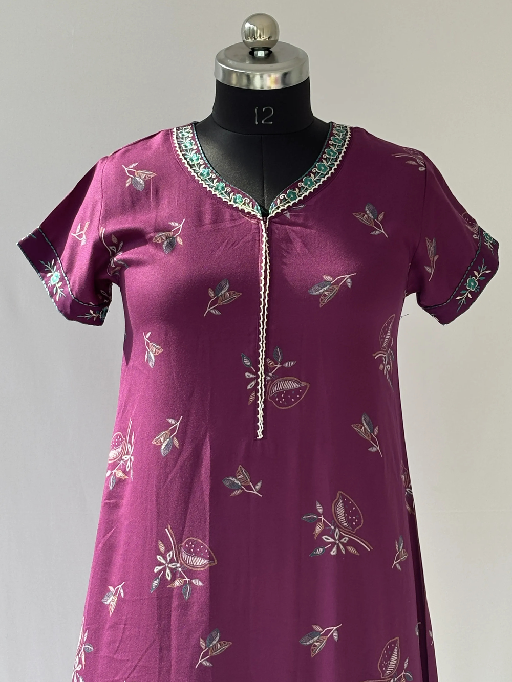 Wine printed designer alpine nighty for women featuring a premium posy print.