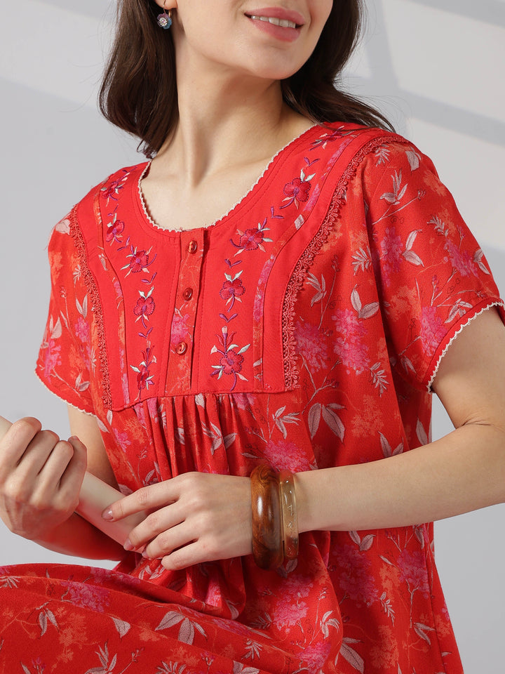 Pleated floral alpine nighty dress for women online