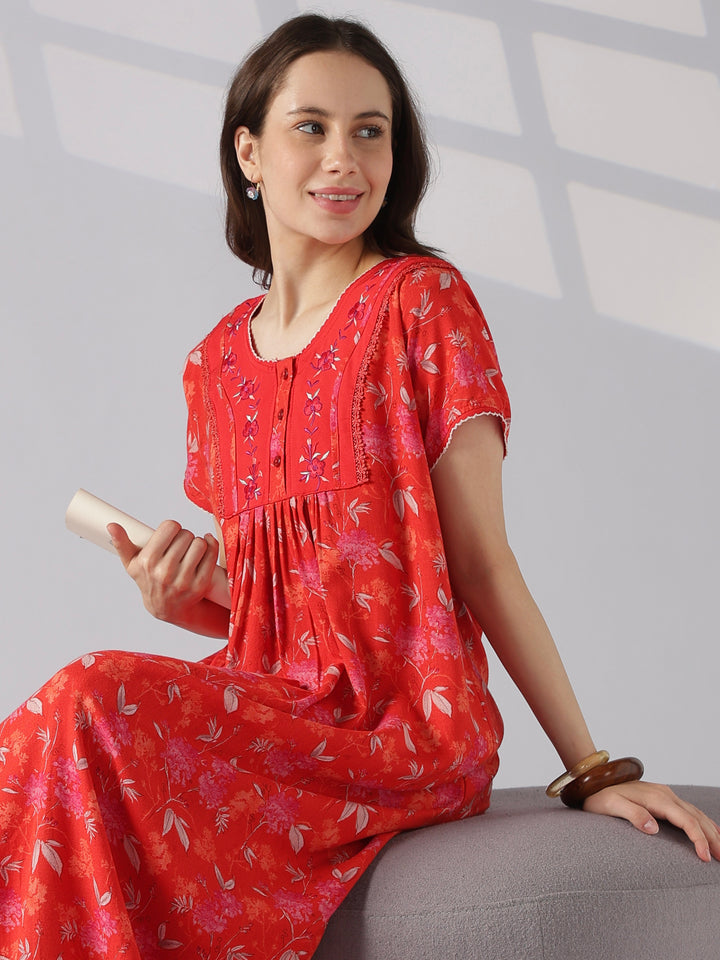 Pleated floral alpine nighty dress for women online