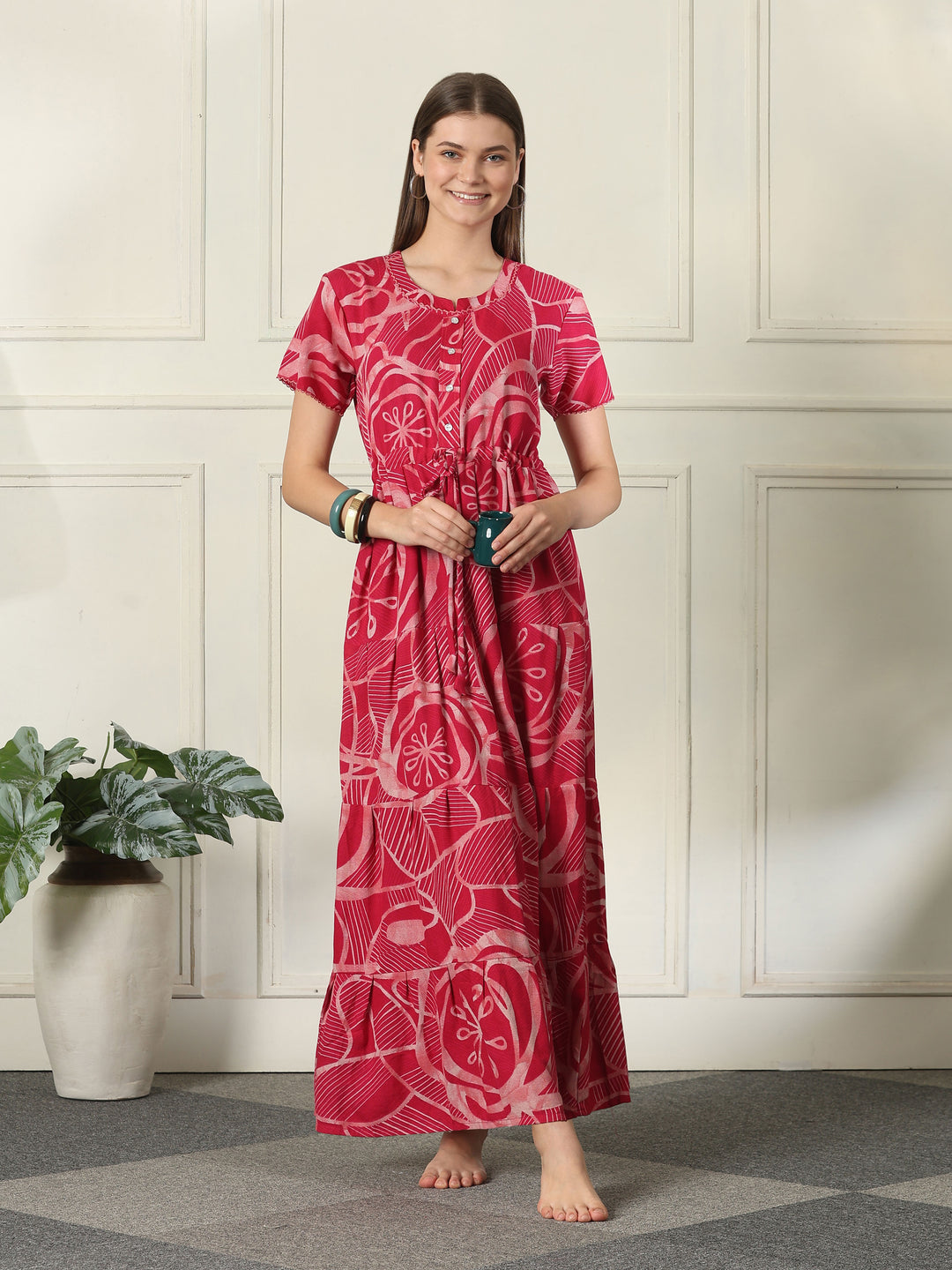 Designer alpine nighty with adjustable waist drawstring