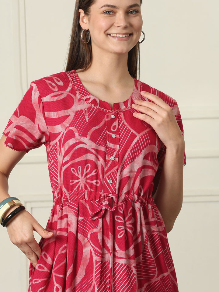Designer alpine nighty with adjustable waist drawstring