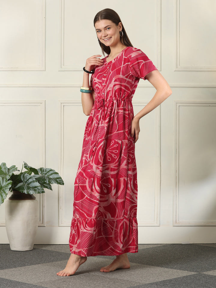Designer alpine nighty with adjustable waist drawstring