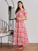 Red Batik Print Cotton Nighty for Women
