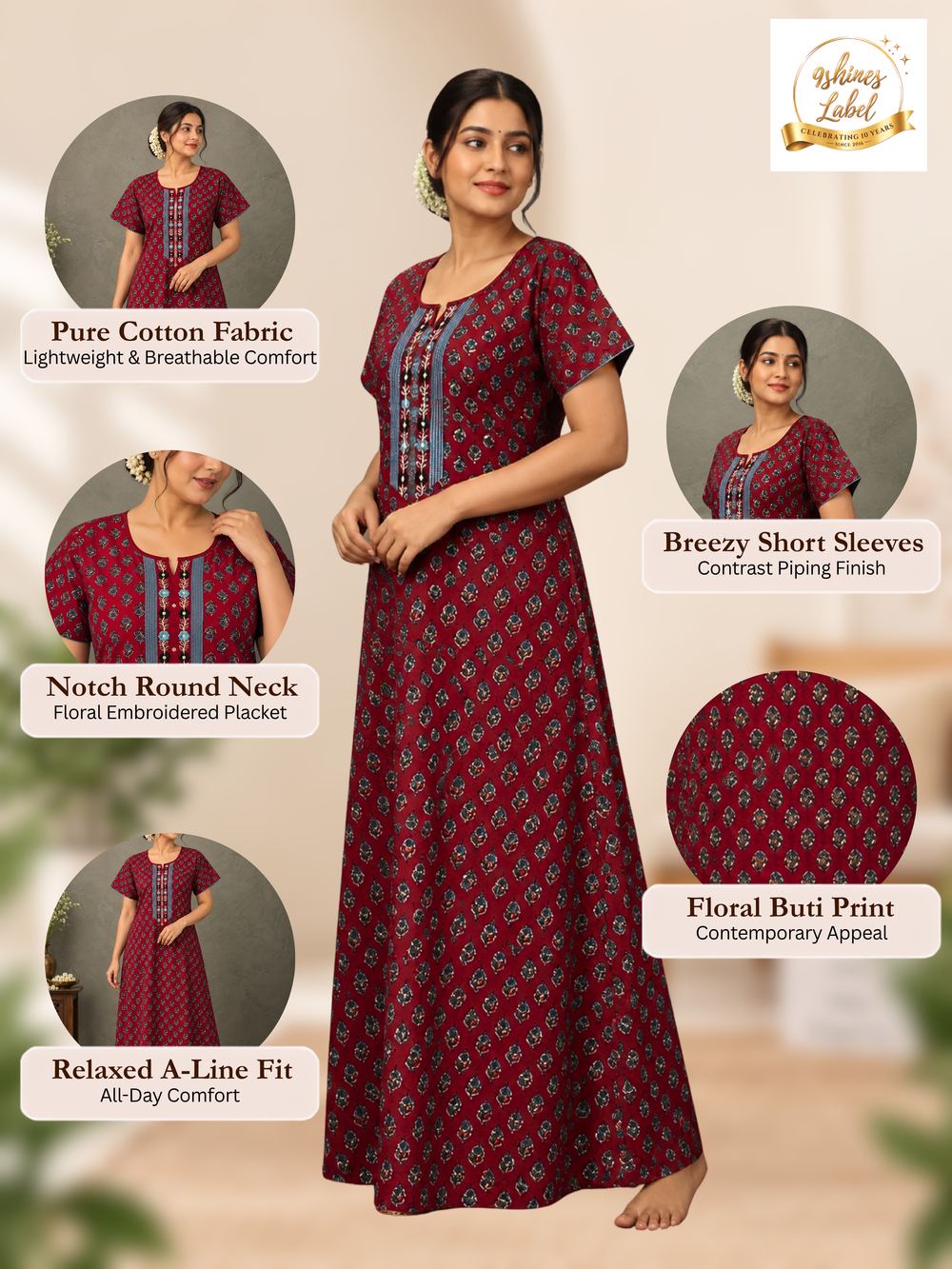 Pure cotton A line nighty for women with pocket online