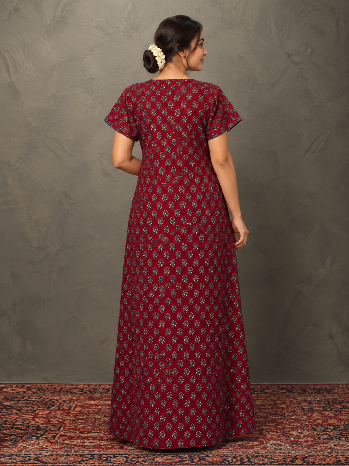 Pure cotton A line nighty for women with pocket online