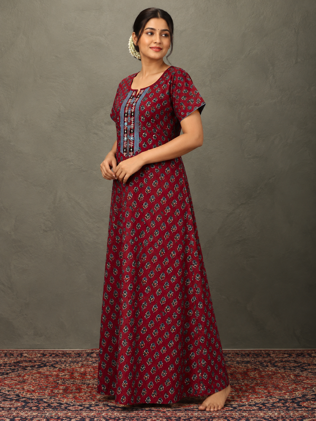 Pure cotton A line nighty for women with pocket online