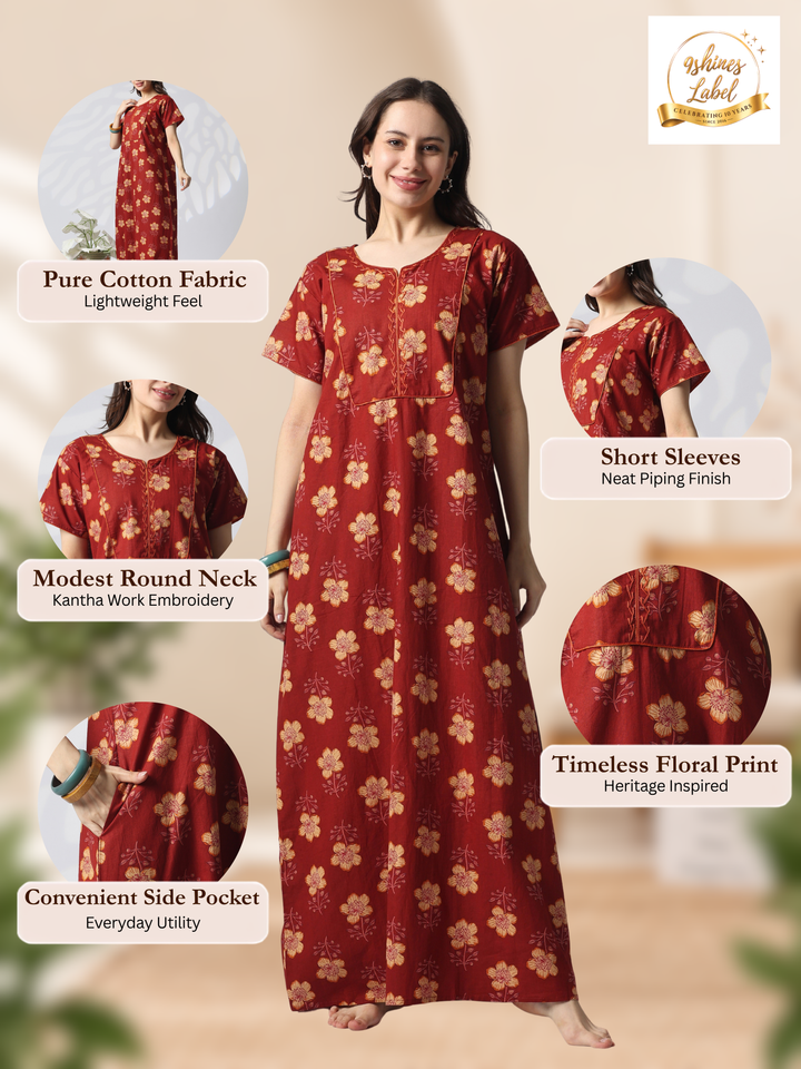 Floral pure cotton designer nighty for women online